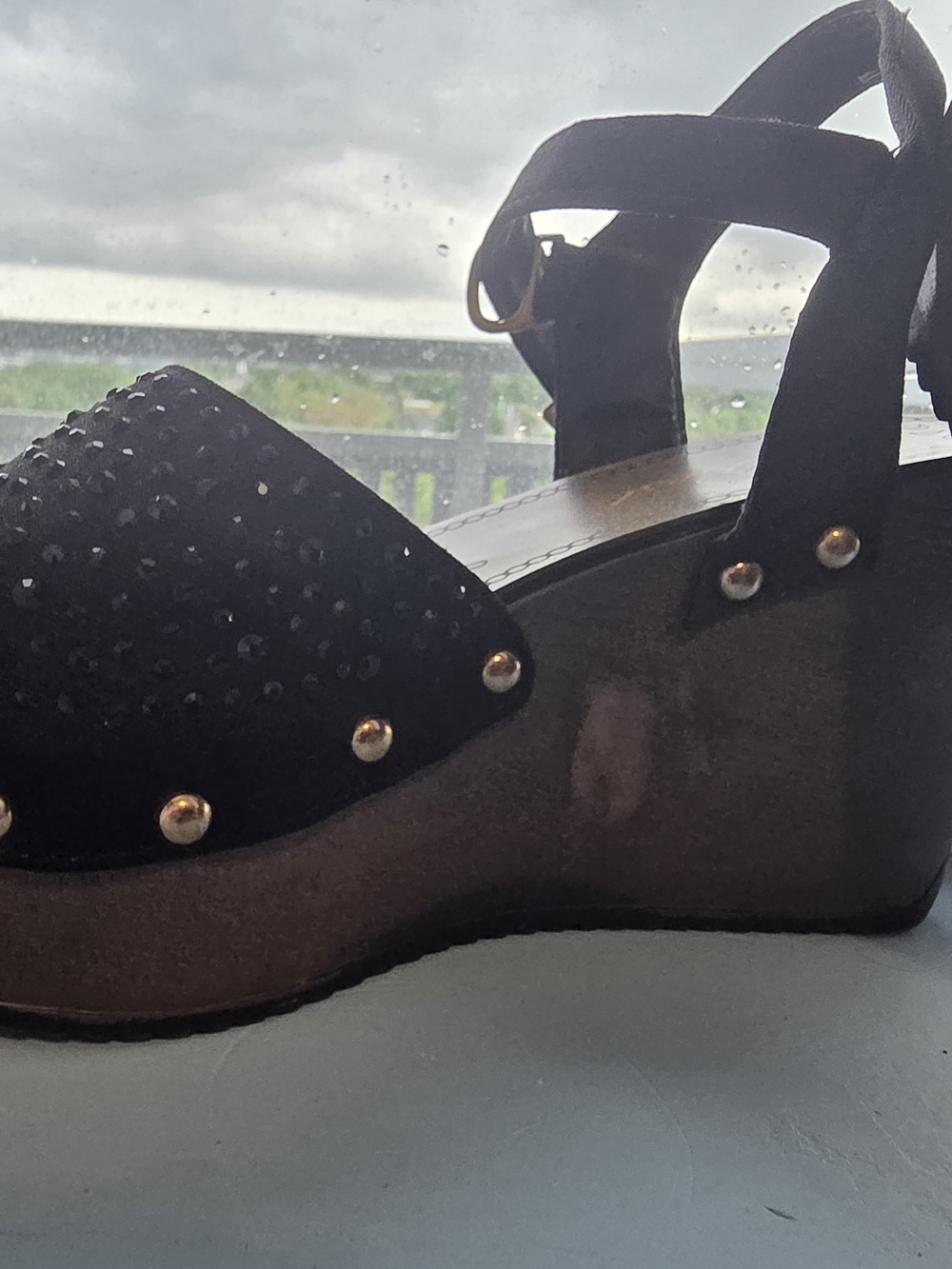 Women’s Black Studded Wedge Sandals - Picture 3 of 9